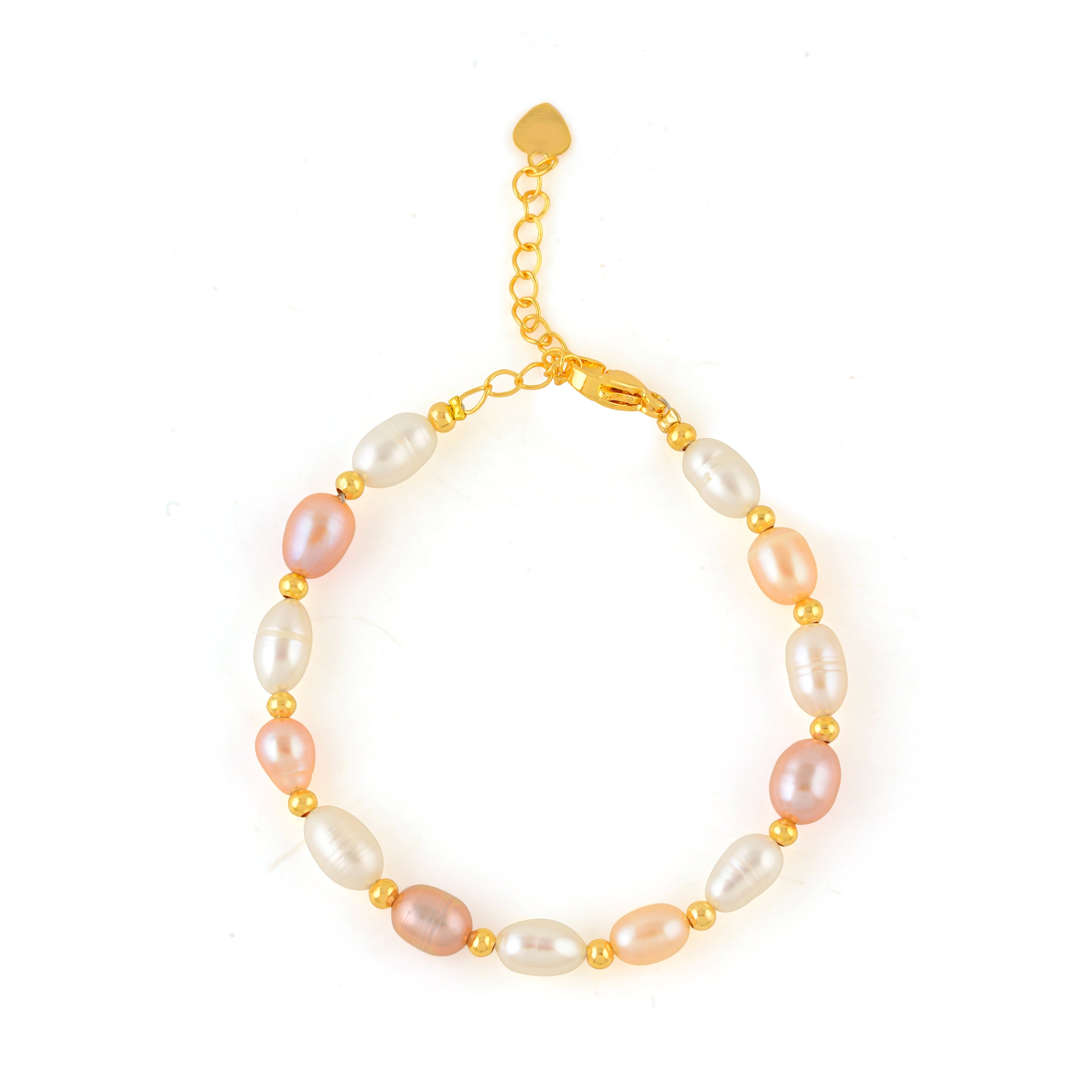 Peach & White Color Pearl Bracelet with Gold Tone Spacers