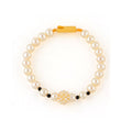 Elegant Freshwater Pearl Bracelet with Navy Blue & Pearl Cluster Accents - Gold Clip