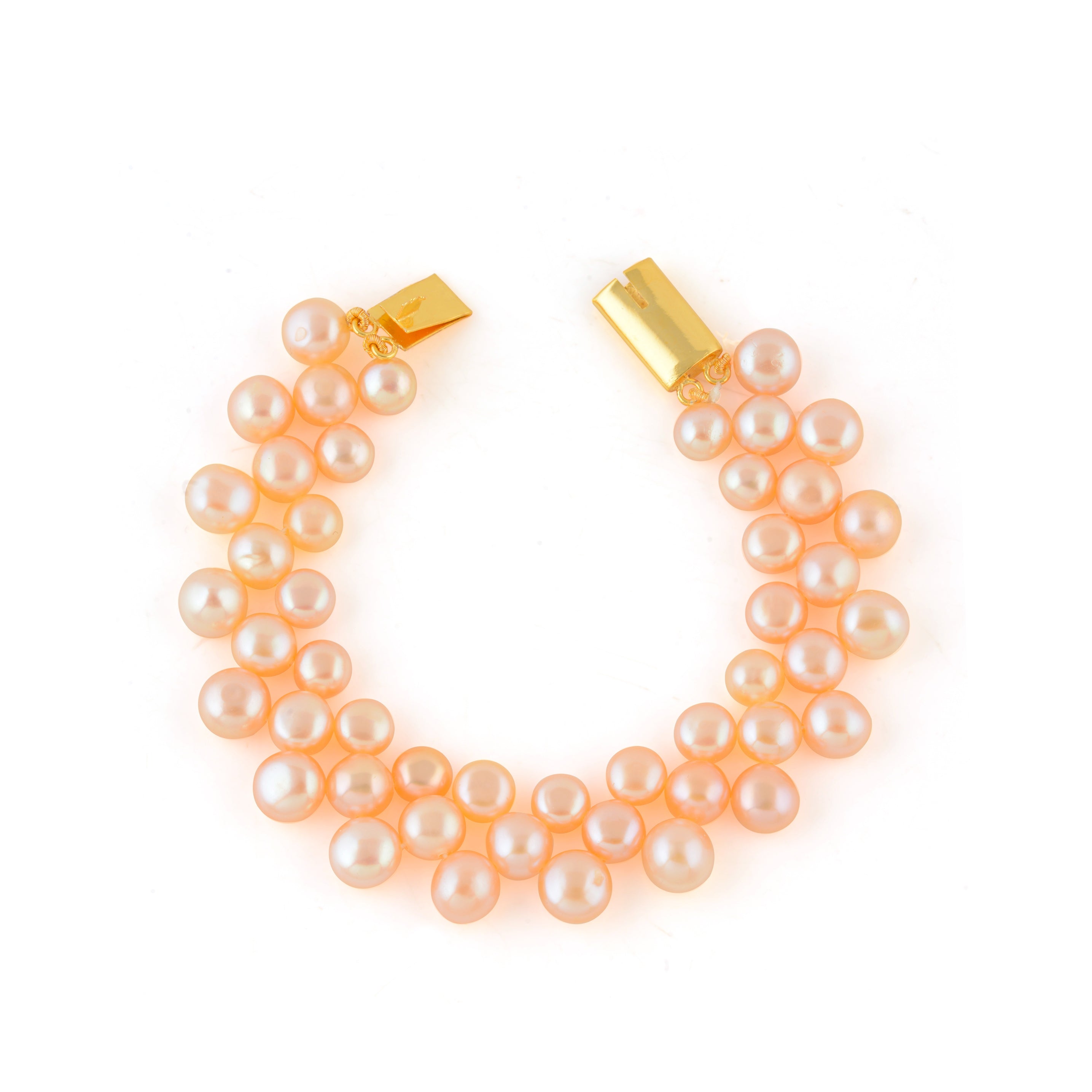 Handcrafted Peach Color Freshwater Pearl Mesh Bracelet