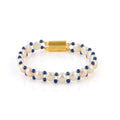 Real White Freshwater Pearl Bracelet with Blue Accents & Gold Clasp