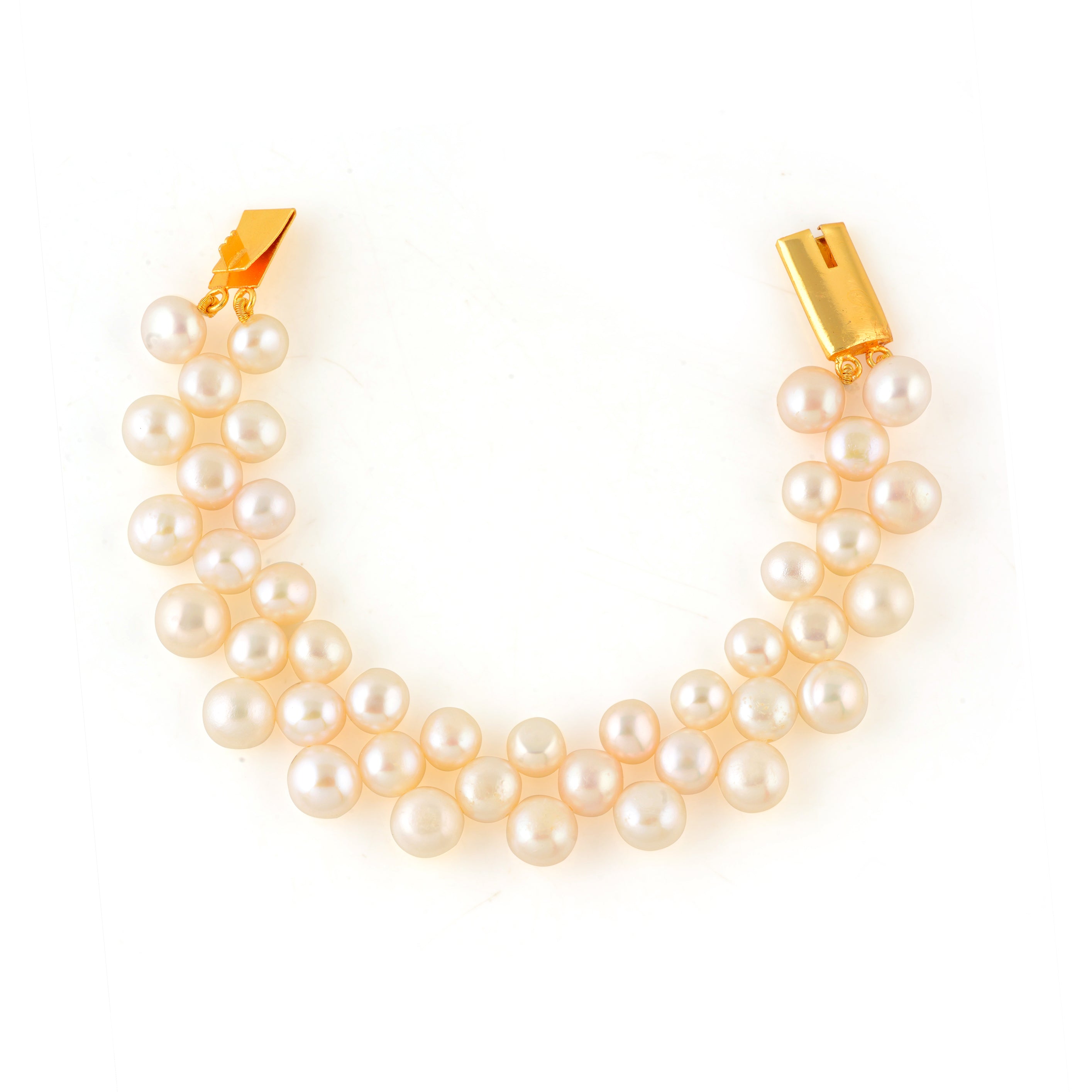 Handcrafted Two-Layer White Freshwater Pearl Bracelet - Gold Clasp