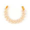 Handcrafted Two-Layer Classic White Freshwater Pearl Bracelet - Gold Clasp