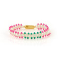 Triple Layer Pearl Bracelet with Pink & Green Accents - Gold Clip