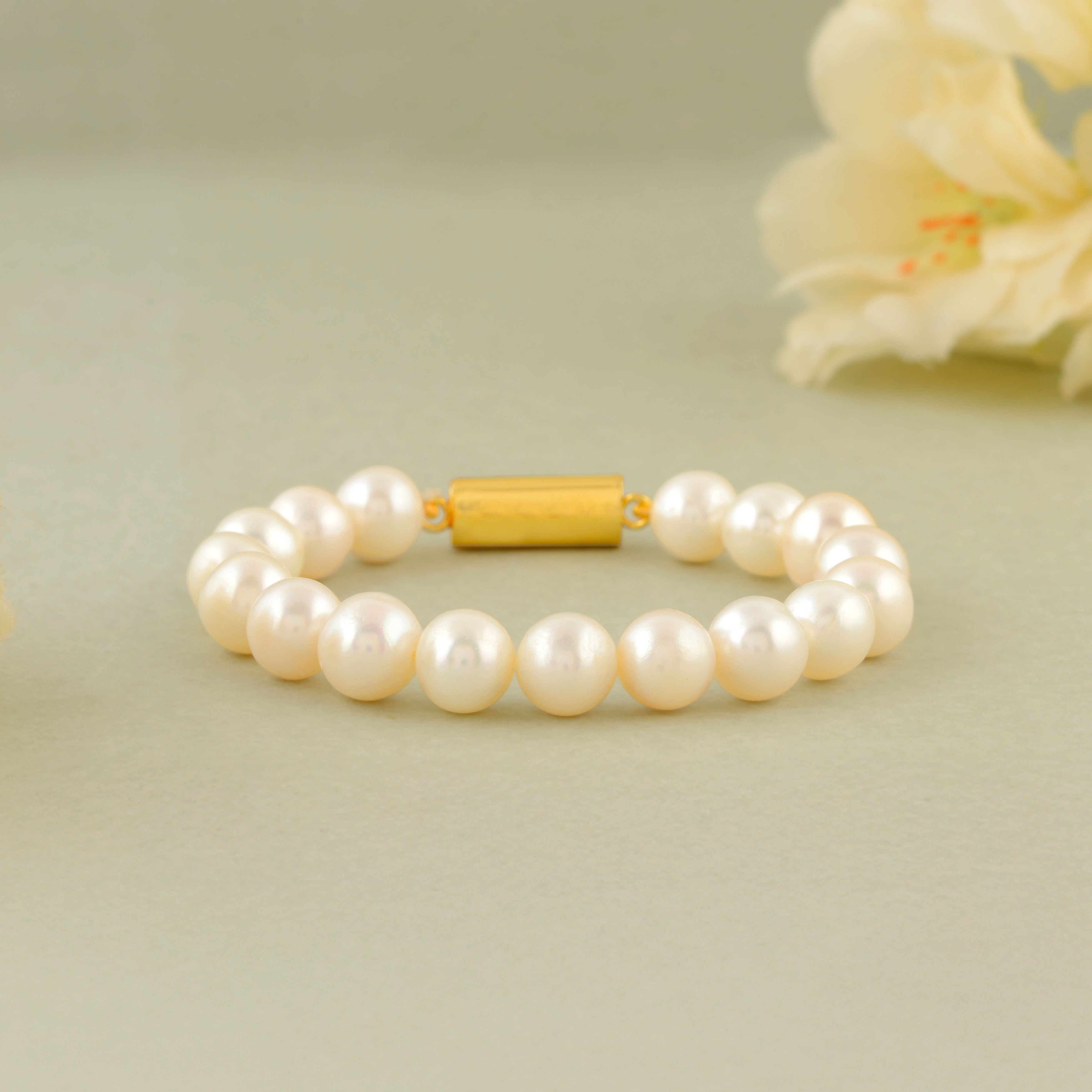 White Pearl Bracelet with Gold Clip - Ideal for Office & Daily Use