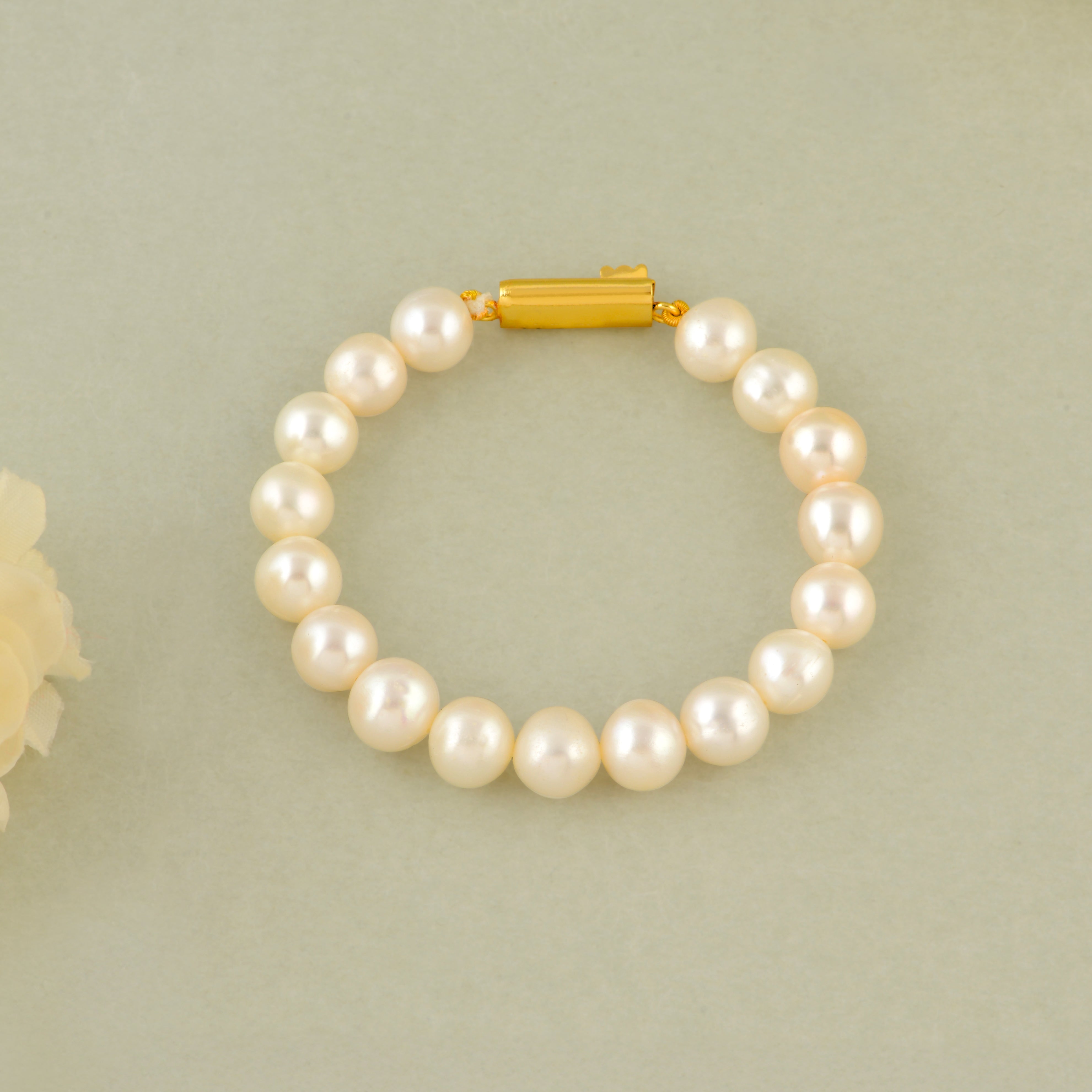 White Pearl Bracelet with Gold Clip - Ideal for Office & Daily Use