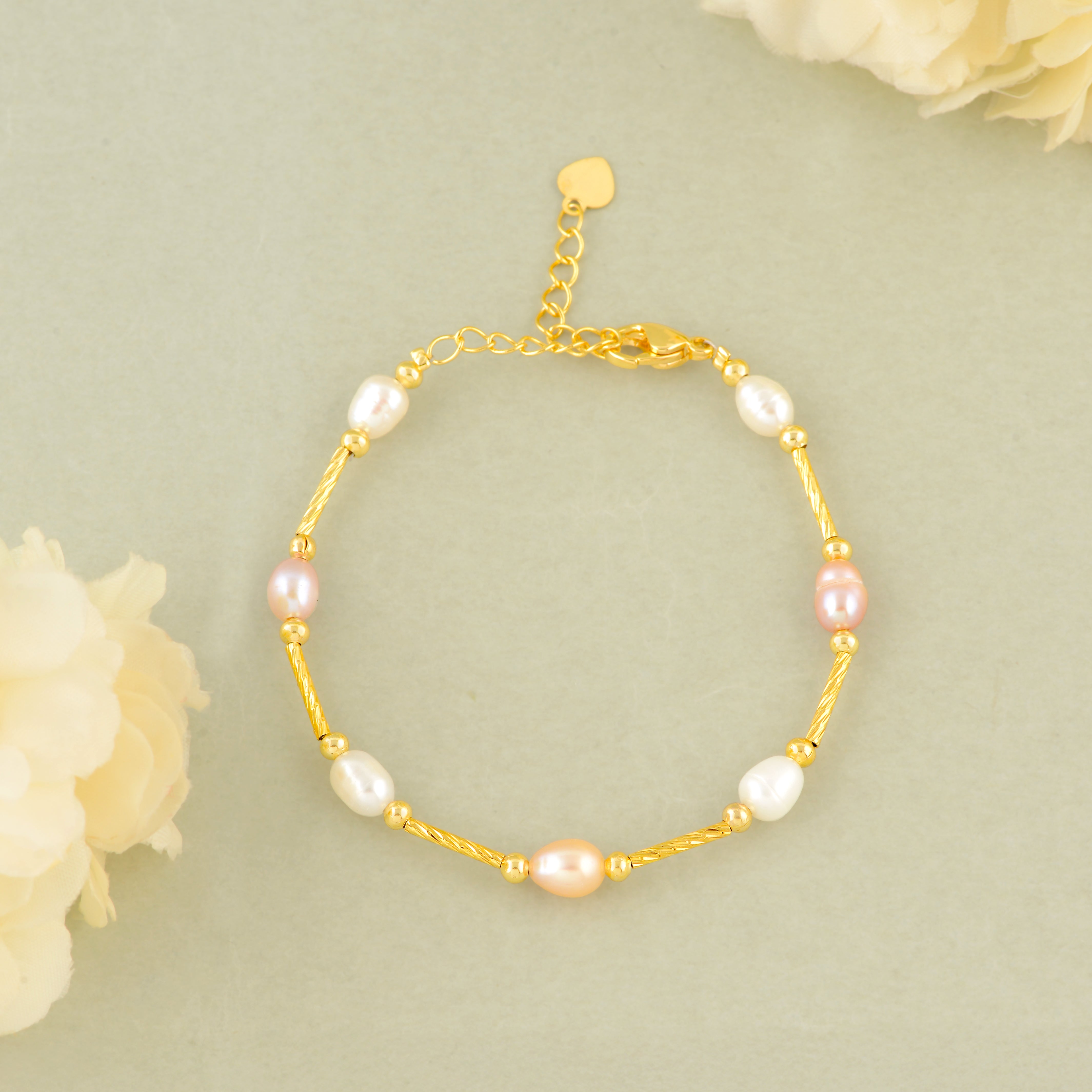 Multi-Tone Freshwater Pearl Bracelet with Gold Alloy & Silver Accents