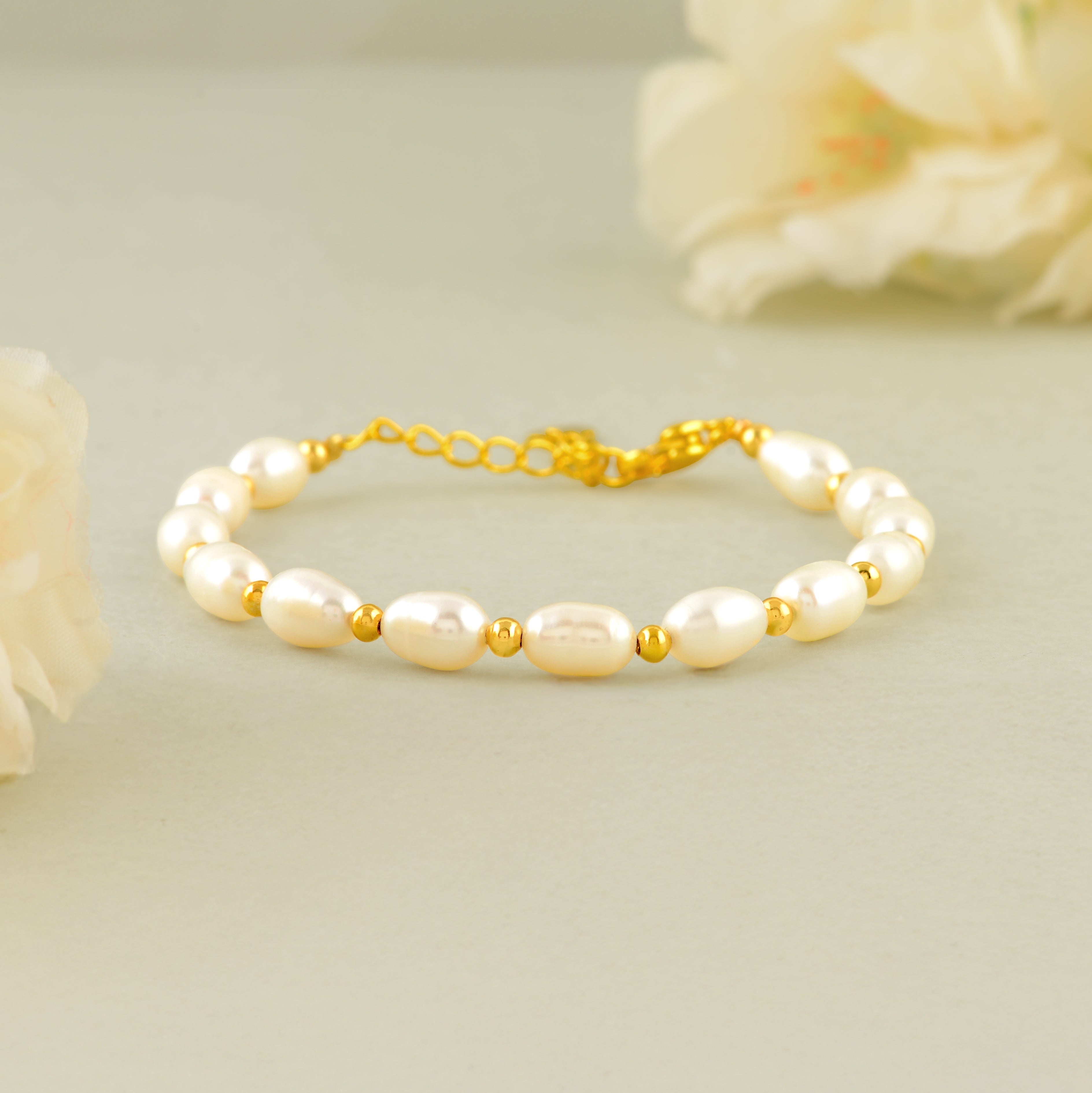 Elegant Gold Polish Real Freshwater Pearl Bracelet - Perfect for Office Wear