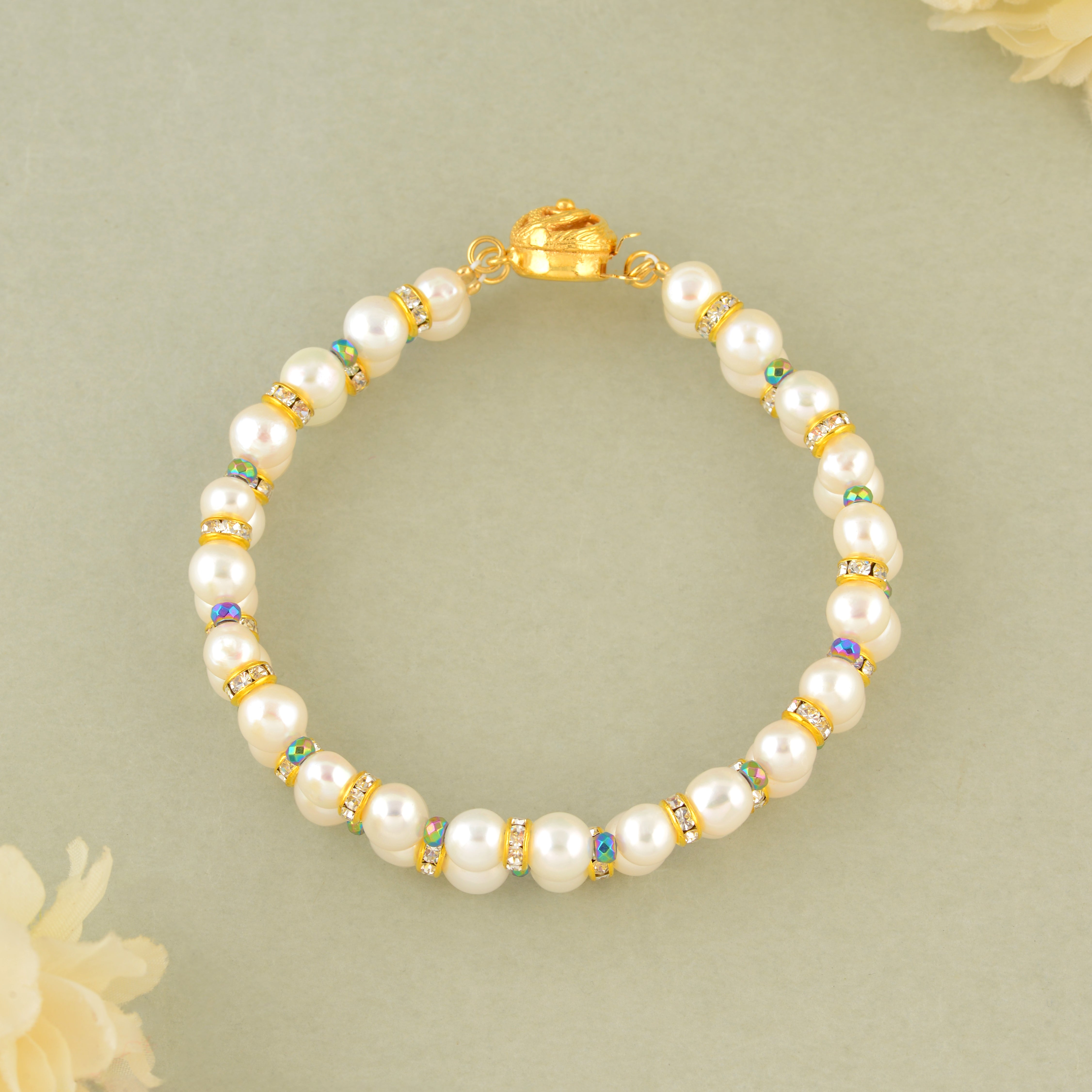 Double Strand Pearl Bracelet with Gold & Colorful Spacers