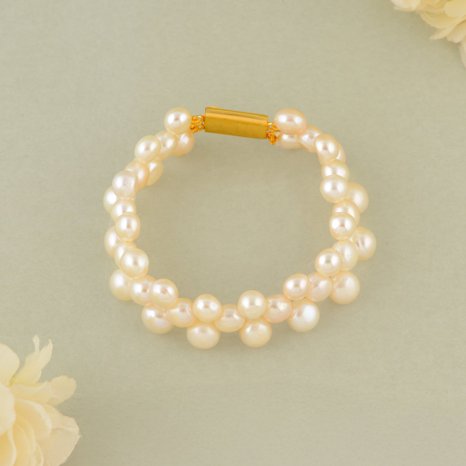 Zarela Twinwave Pearl Bracelet (Zig-Zag Double-Layer Freshwater Pearl Bracelet with Gold Clasp)