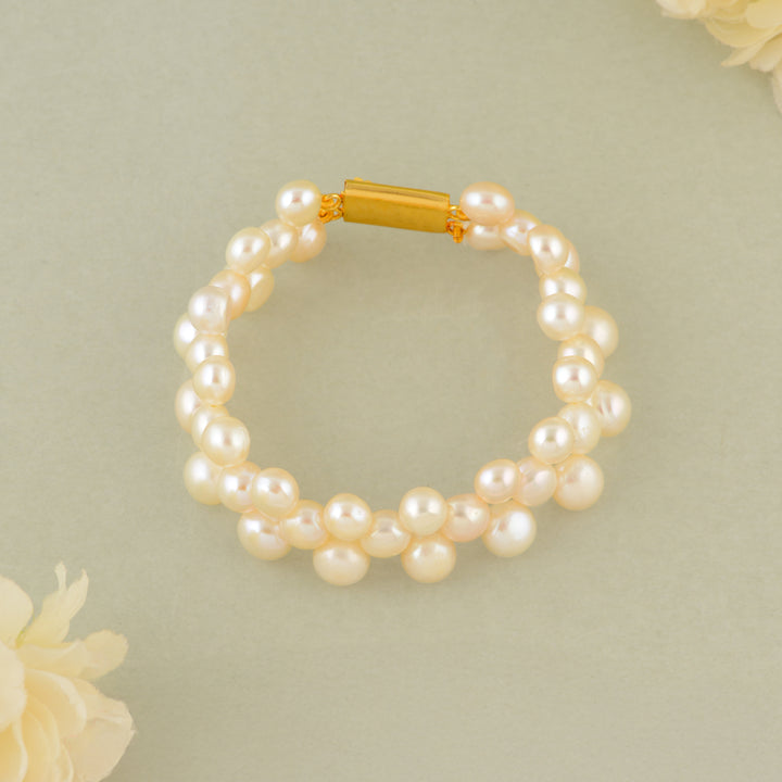 Zarela Twinwave Pearl Bracelet (Zig-Zag Double-Layer Freshwater Pearl Bracelet with Gold Clasp)