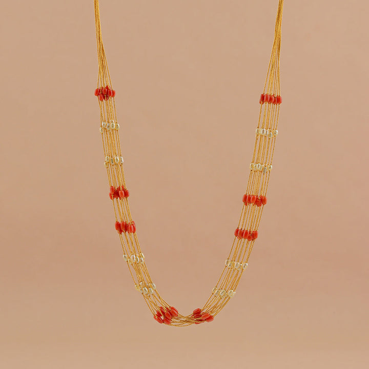 Multiline Gold Pearl Necklace With Coral - Krishna Jewellers Pearls and Gems