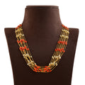 Multiline Gold Pearl Necklace With Coral
