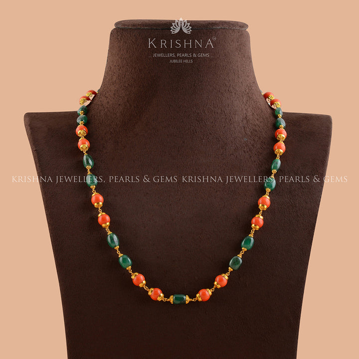 Elegant Coral And Beeds Gold Chain - Krishna Jewellers Pearls and Gems