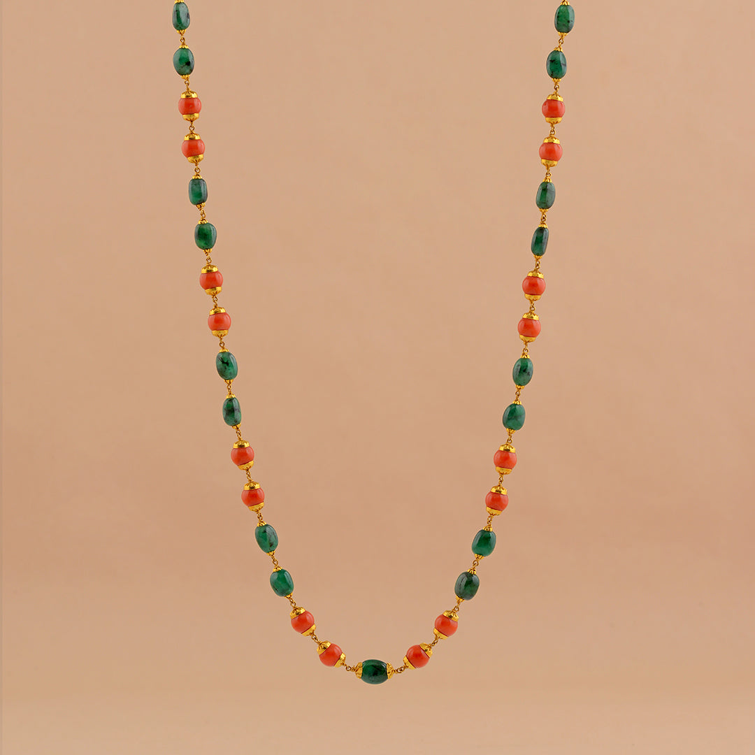 Elegant Coral And Beeds Gold Chain - Krishna Jewellers Pearls and Gems