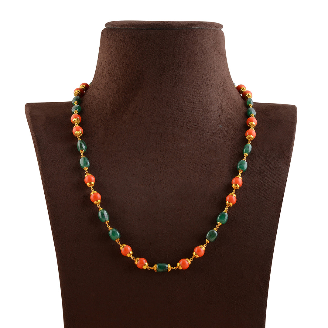 Elegant Coral And Beeds Gold Chain - Krishna Jewellers Pearls and Gems