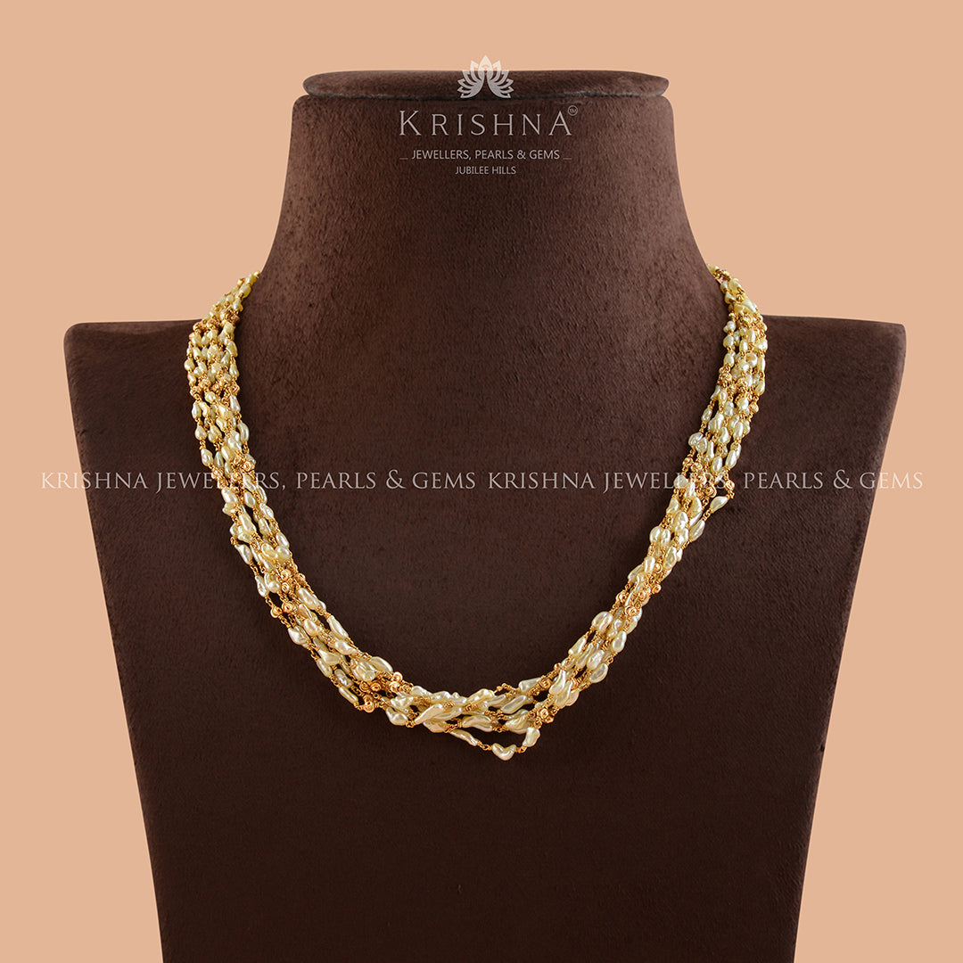 Golden Elegance: Exotic Keshi Pearl Necklace - Krishna Jewellers Pearls and Gems