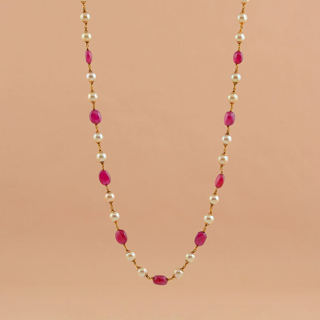 Exquisite  Ruby And Cultured Pearl Necklace In Gold - Krishna Jewellers Pearls and Gems