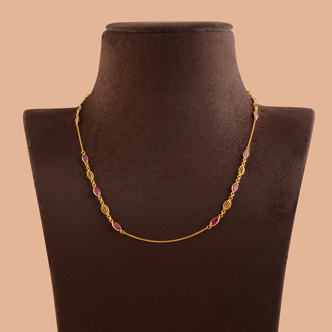 Simply Radiant: Gold Chain Necklace with Semi-Precious Stone - Krishna Jewellers Pearls and Gems