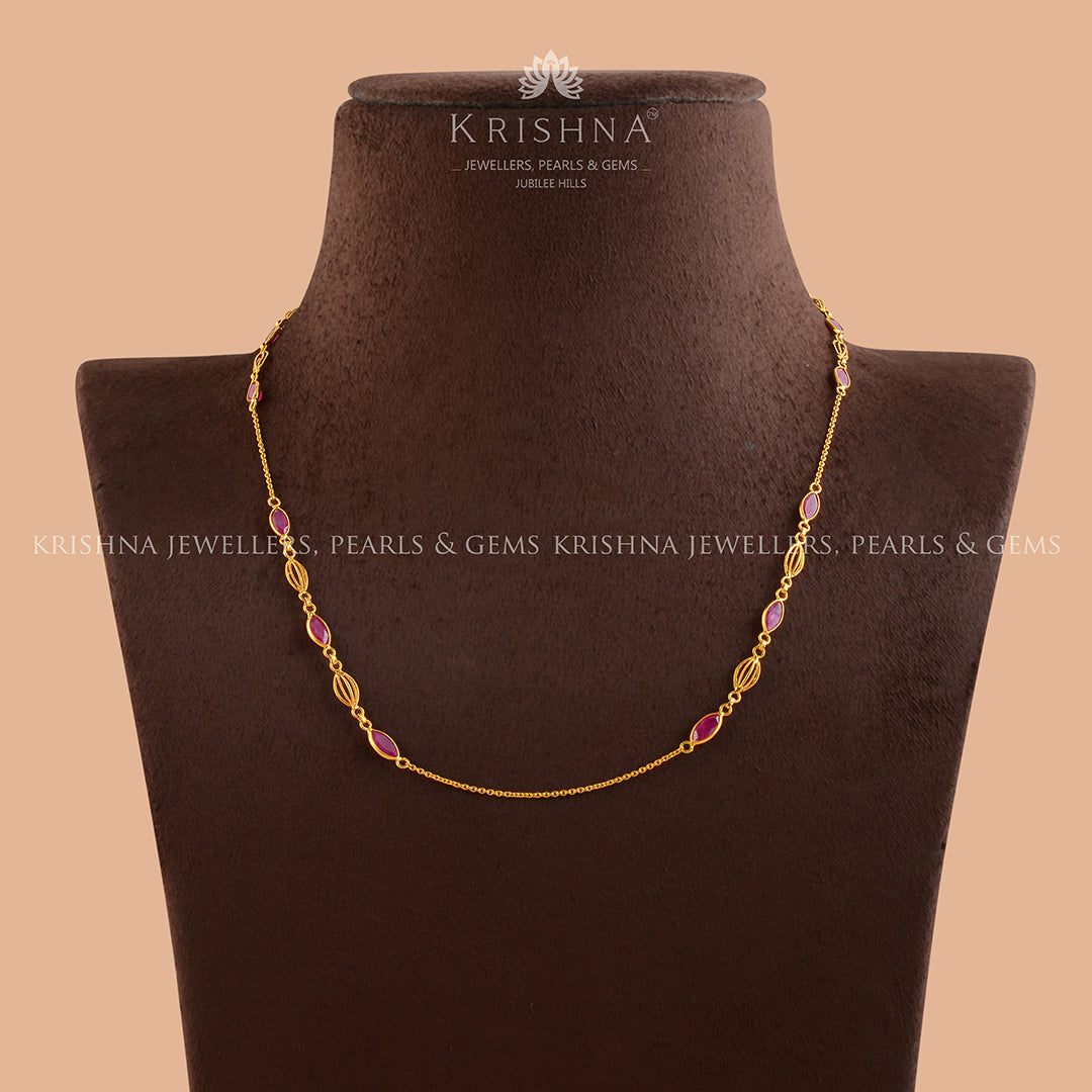 Simply Radiant: Gold Chain Necklace with Semi-Precious Stone - Krishna Jewellers Pearls and Gems