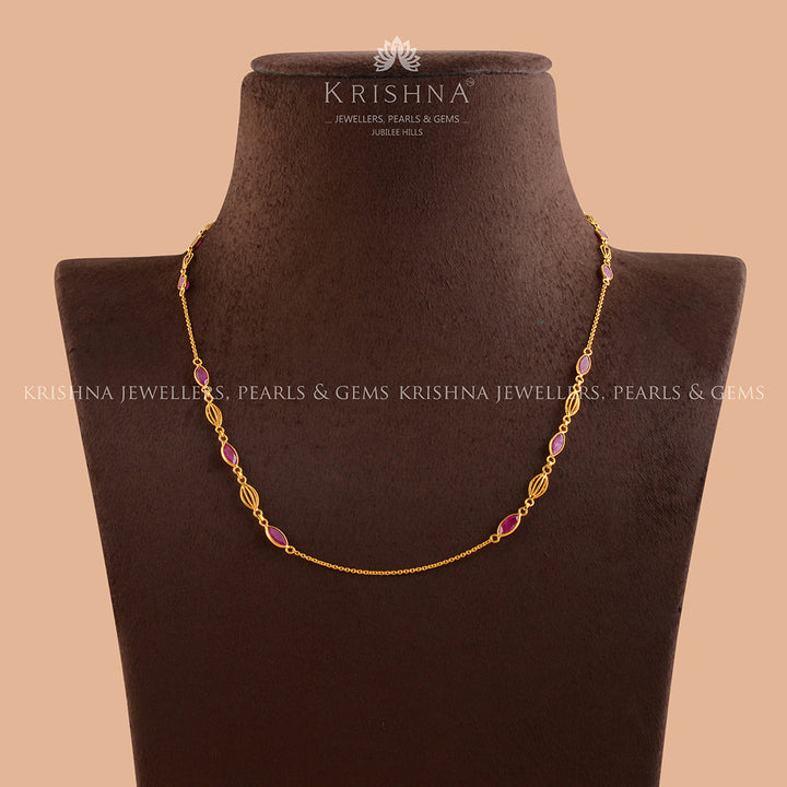 Simply Radiant: Gold Chain Necklace with Semi-Precious Stone - Krishna Jewellers Pearls and Gems