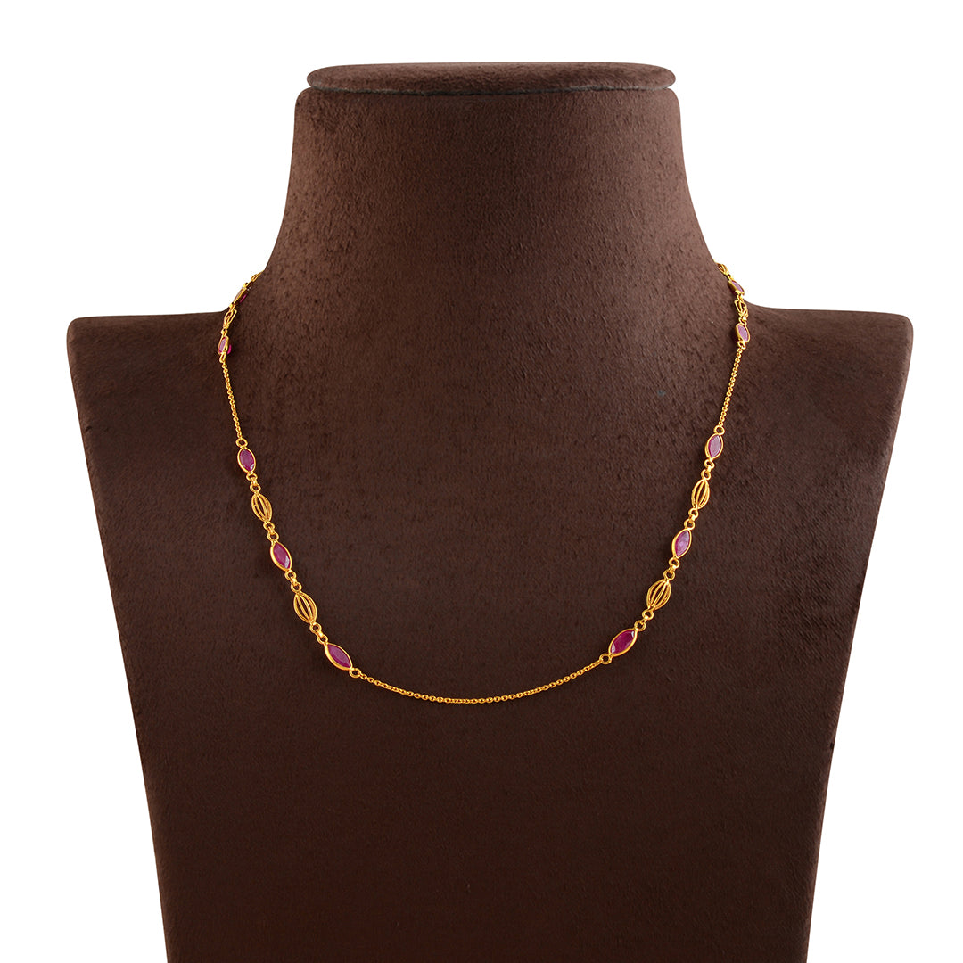 Simply Radiant: Gold Chain Necklace with Semi-Precious Stone - Krishna Jewellers Pearls and Gems