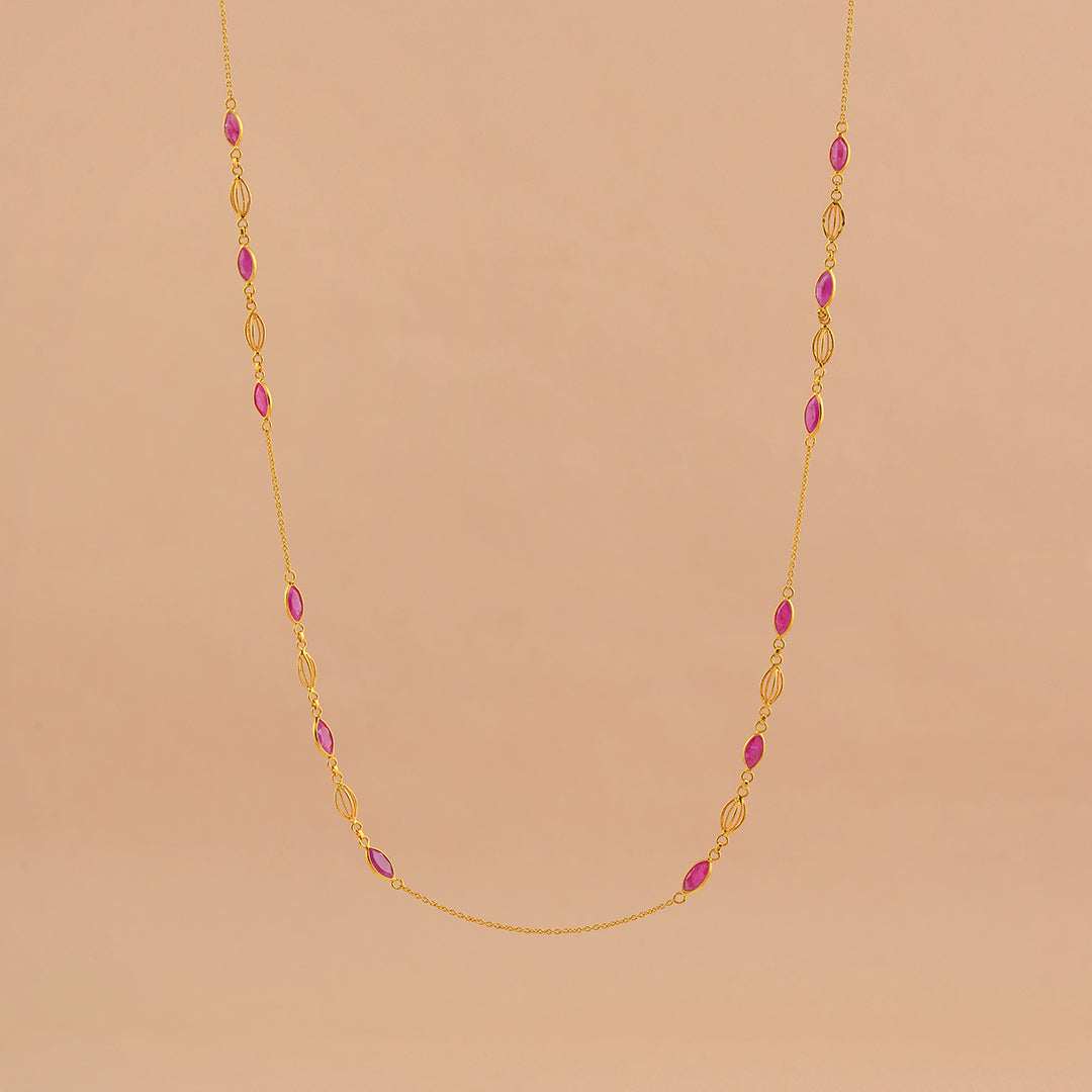 Simply Radiant: Gold Chain Necklace with Semi-Precious Stone - Krishna Jewellers Pearls and Gems
