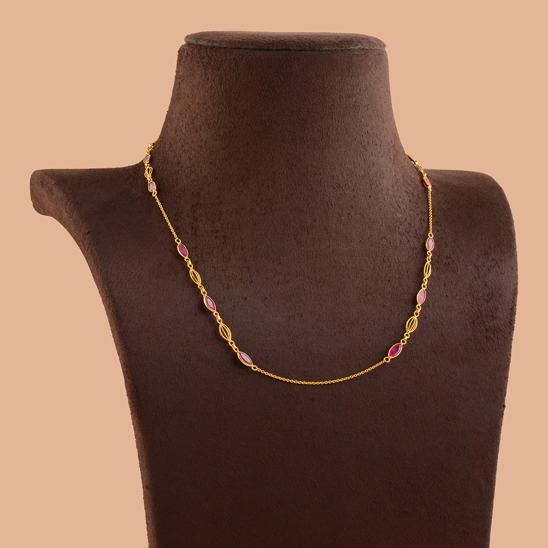 Simply Radiant: Gold Chain Necklace with Semi-Precious Stone - Krishna Jewellers Pearls and Gems