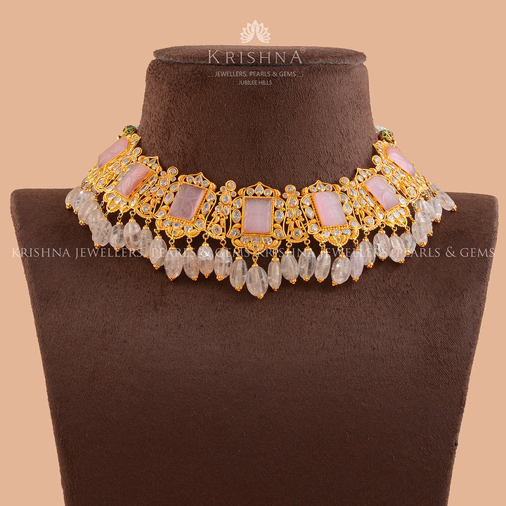 Charming Gold Pearl Necklace With Pink Beads - Krishna Jewellers Pearls and Gems