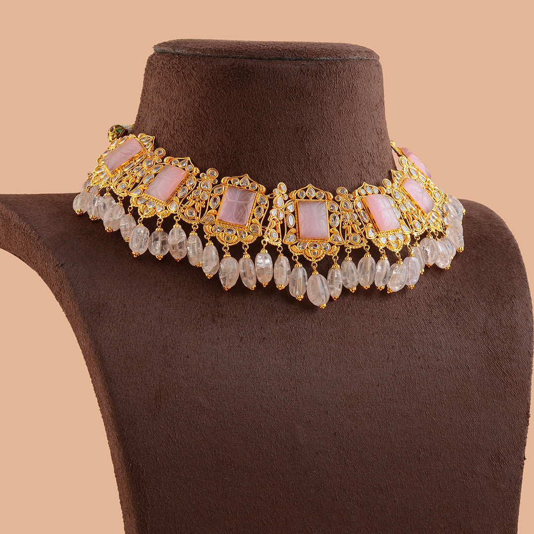 Charming Gold Pearl Necklace With Pink Beads - Krishna Jewellers Pearls and Gems
