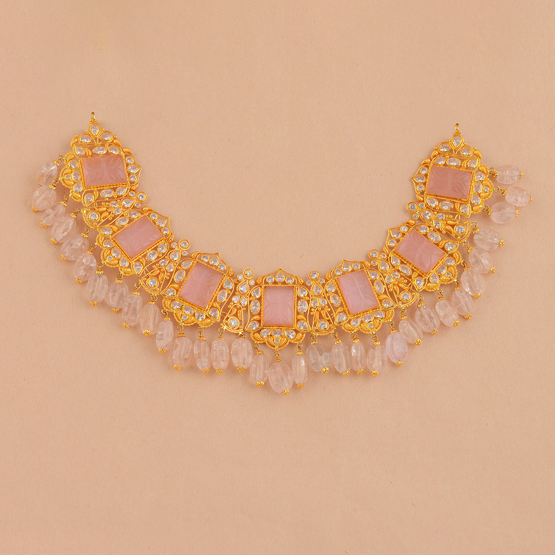 Charming Gold Pearl Necklace With Pink Beads - Krishna Jewellers Pearls and Gems