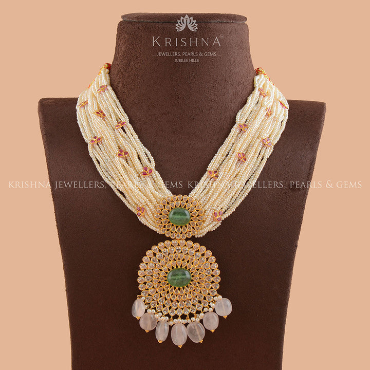 Ultra-Beauteous Gold Pearl Necklace - Krishna Jewellers Pearls and Gems