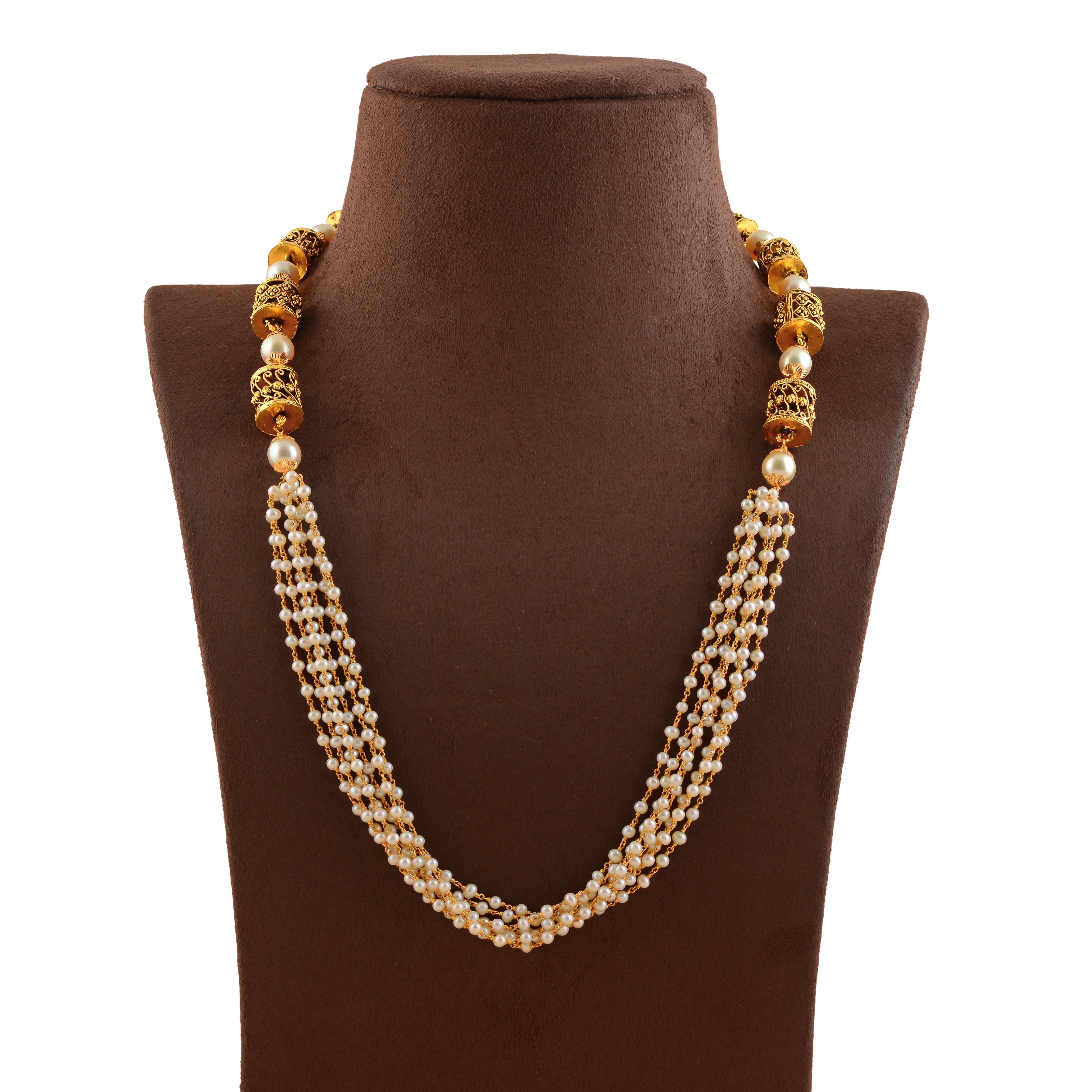 Antique Multiline Gold Pearl Necklace - Krishna Jewellers Pearls and Gems