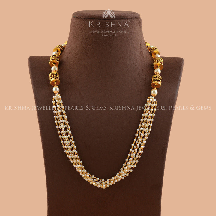 Antique Multiline Gold Pearl Necklace - Krishna Jewellers Pearls and Gems