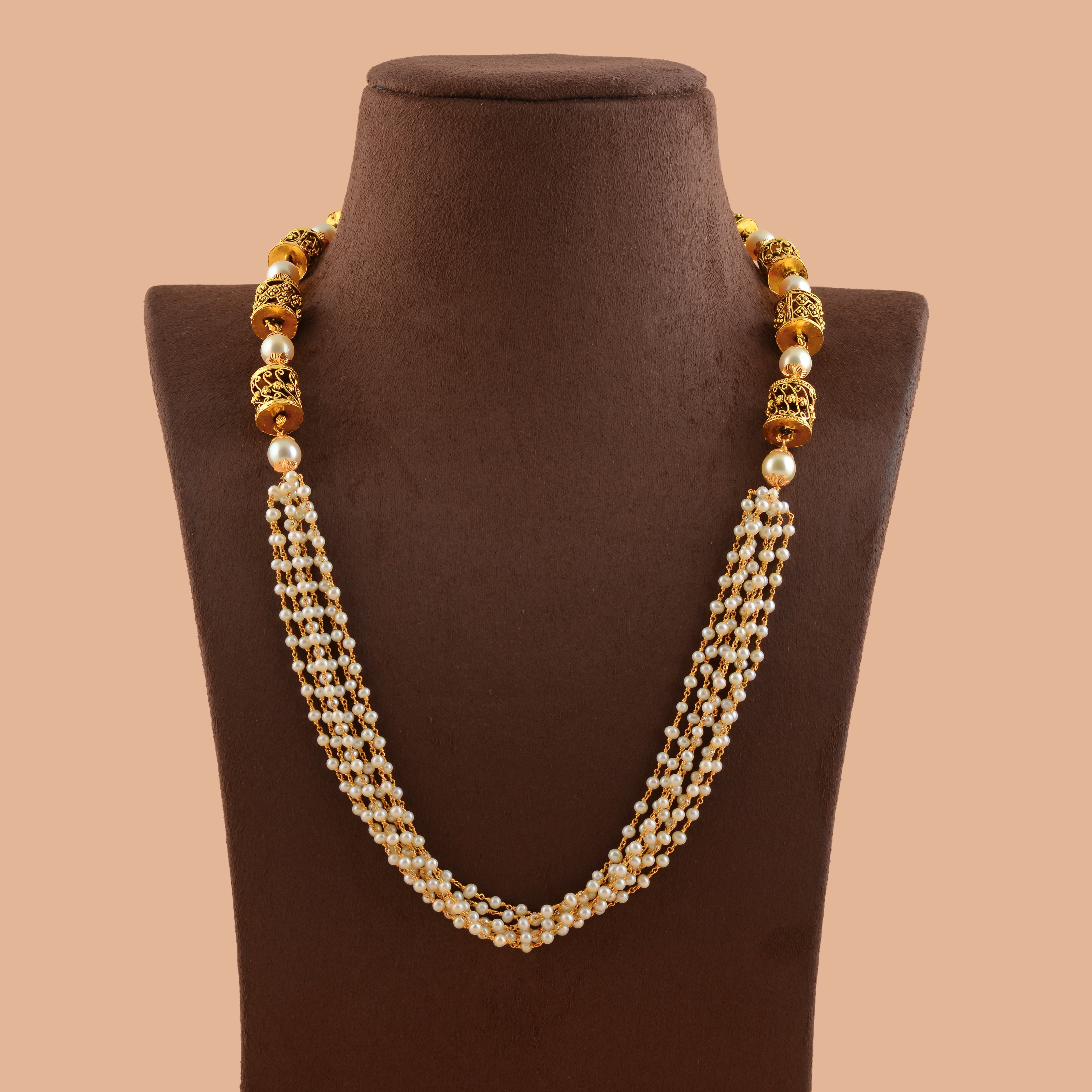 Antique Multiline Gold Pearl Necklace - Krishna Jewellers Pearls and Gems