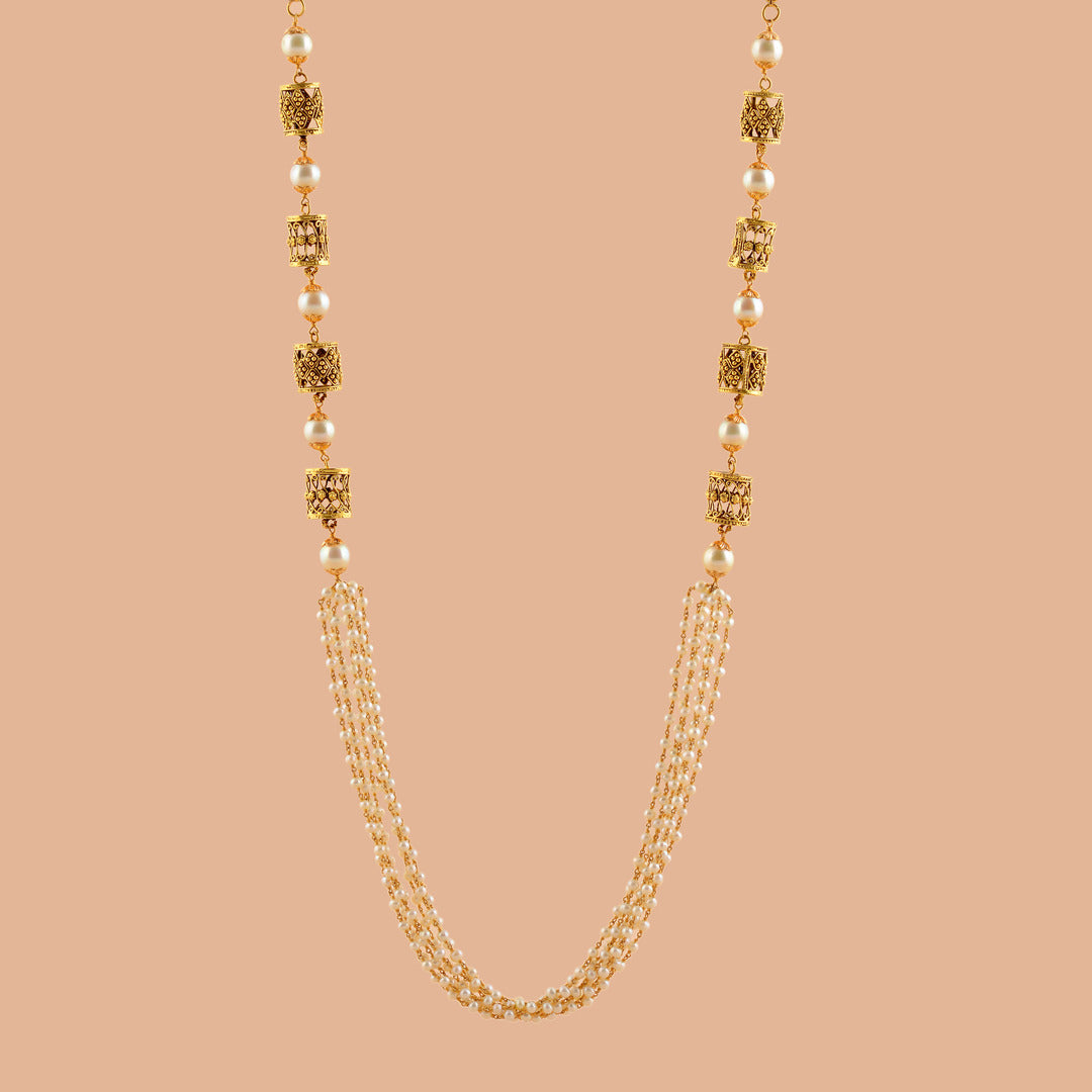 Antique Multiline Gold Pearl Necklace - Krishna Jewellers Pearls and Gems