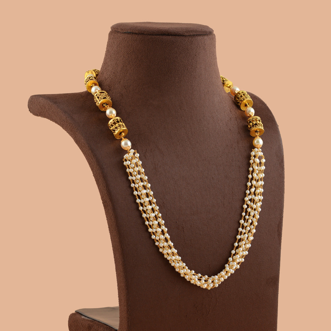 Antique Multiline Gold Pearl Necklace - Krishna Jewellers Pearls and Gems