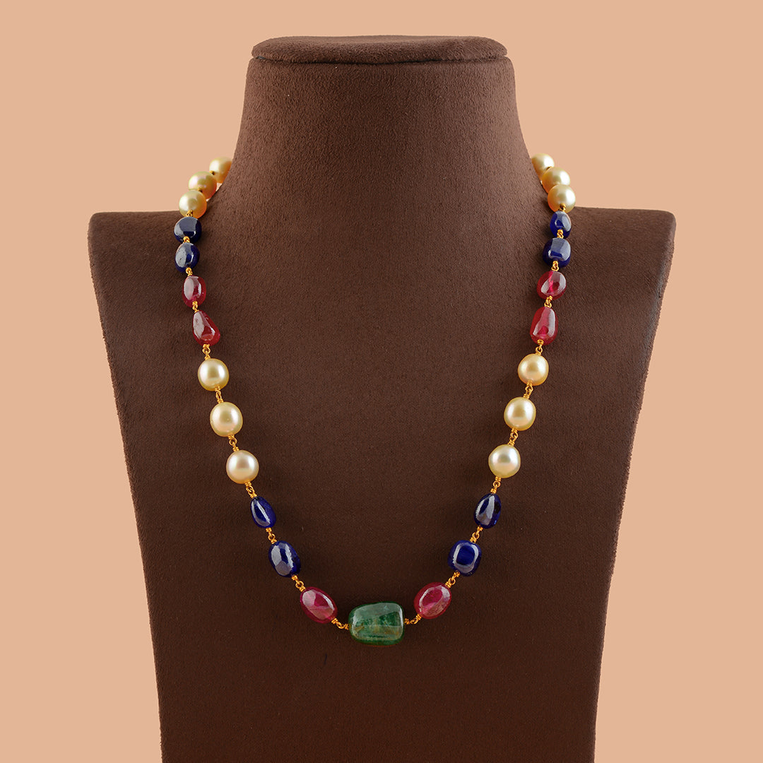 Vogue Multigem Gold Pearl Necklace - Krishna Jewellers Pearls and Gems