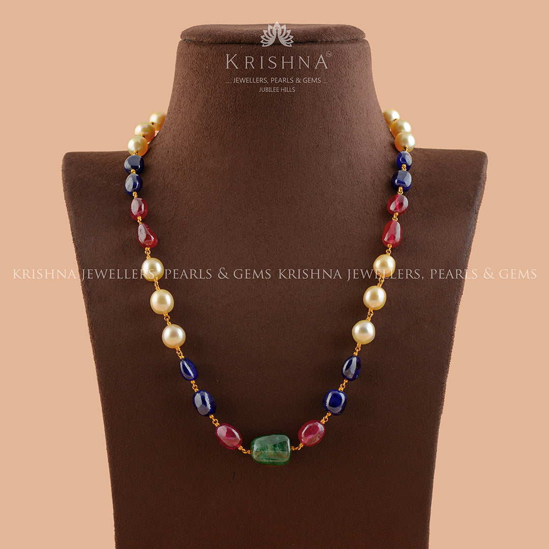 Vogue Multigem Gold Pearl Necklace - Krishna Jewellers Pearls and Gems