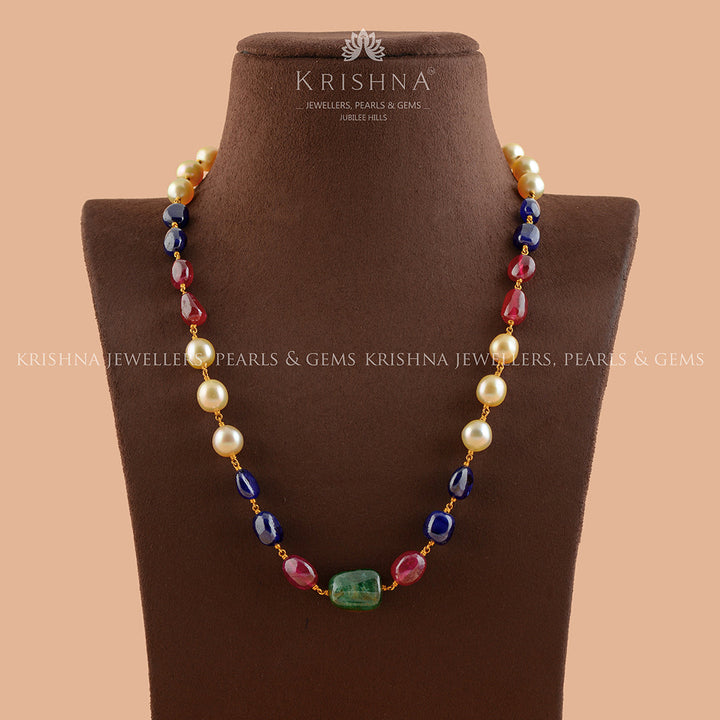 Vogue Multigem Gold Pearl Necklace - Krishna Jewellers Pearls and Gems