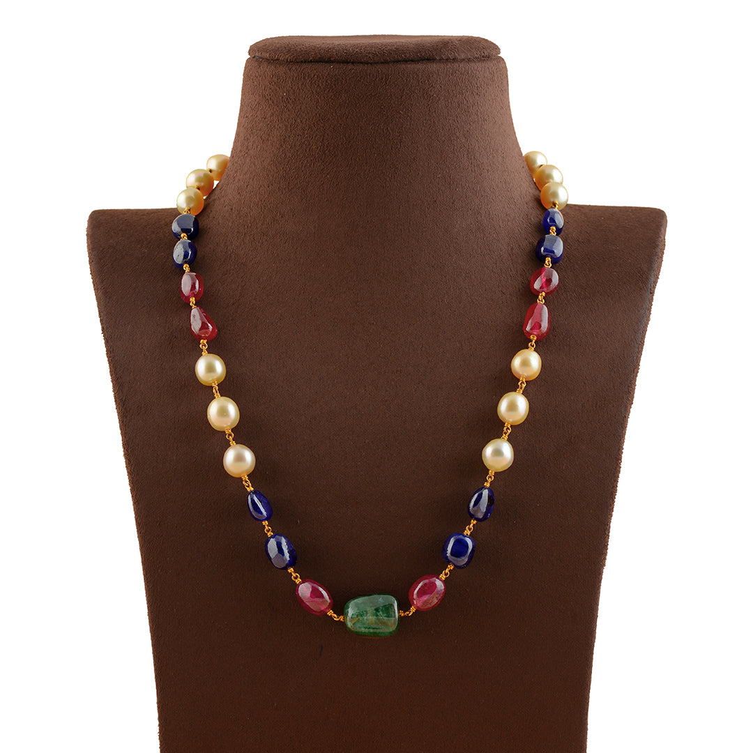 Vogue Multigem Gold Pearl Necklace - Krishna Jewellers Pearls and Gems