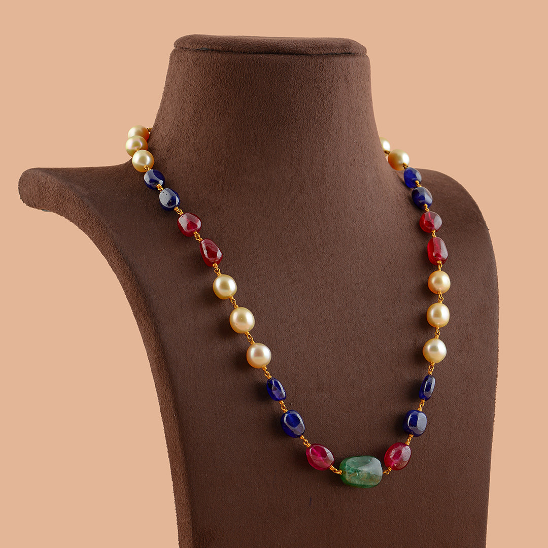 Vogue Multigem Gold Pearl Necklace - Krishna Jewellers Pearls and Gems