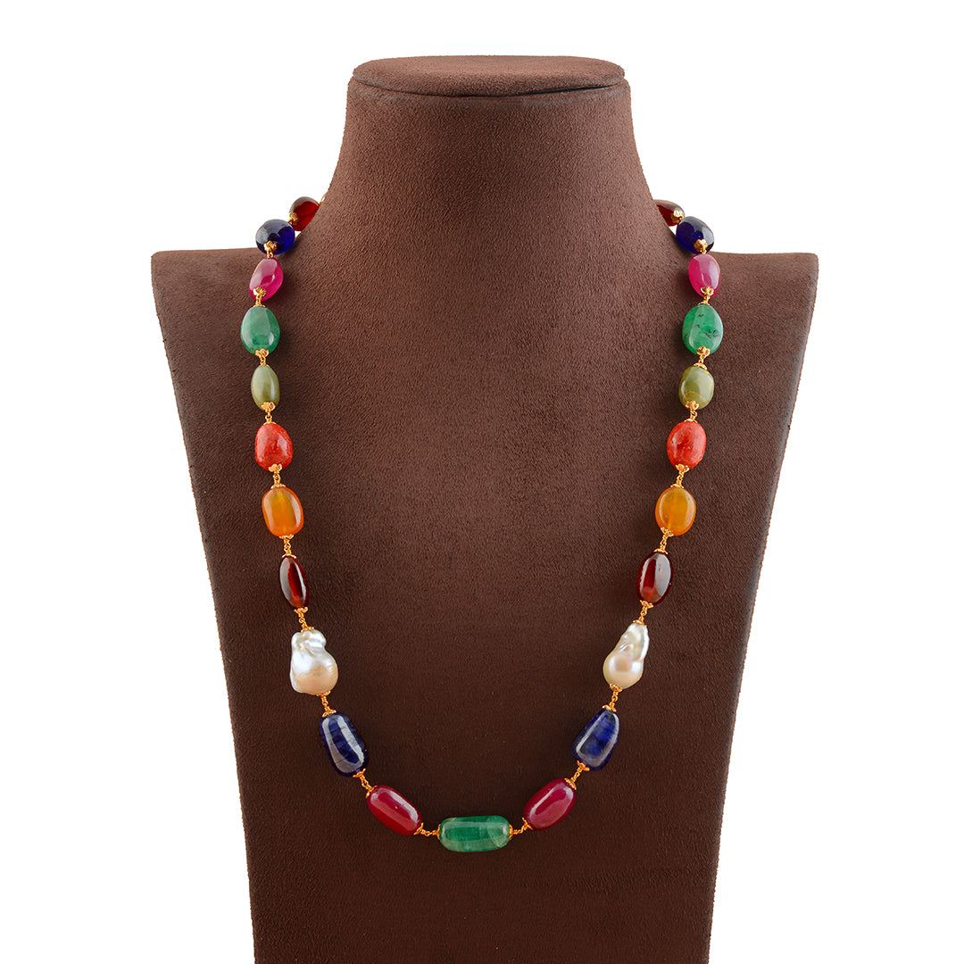 Pebble navaratna gold chain - Krishna Jewellers Pearls and Gems