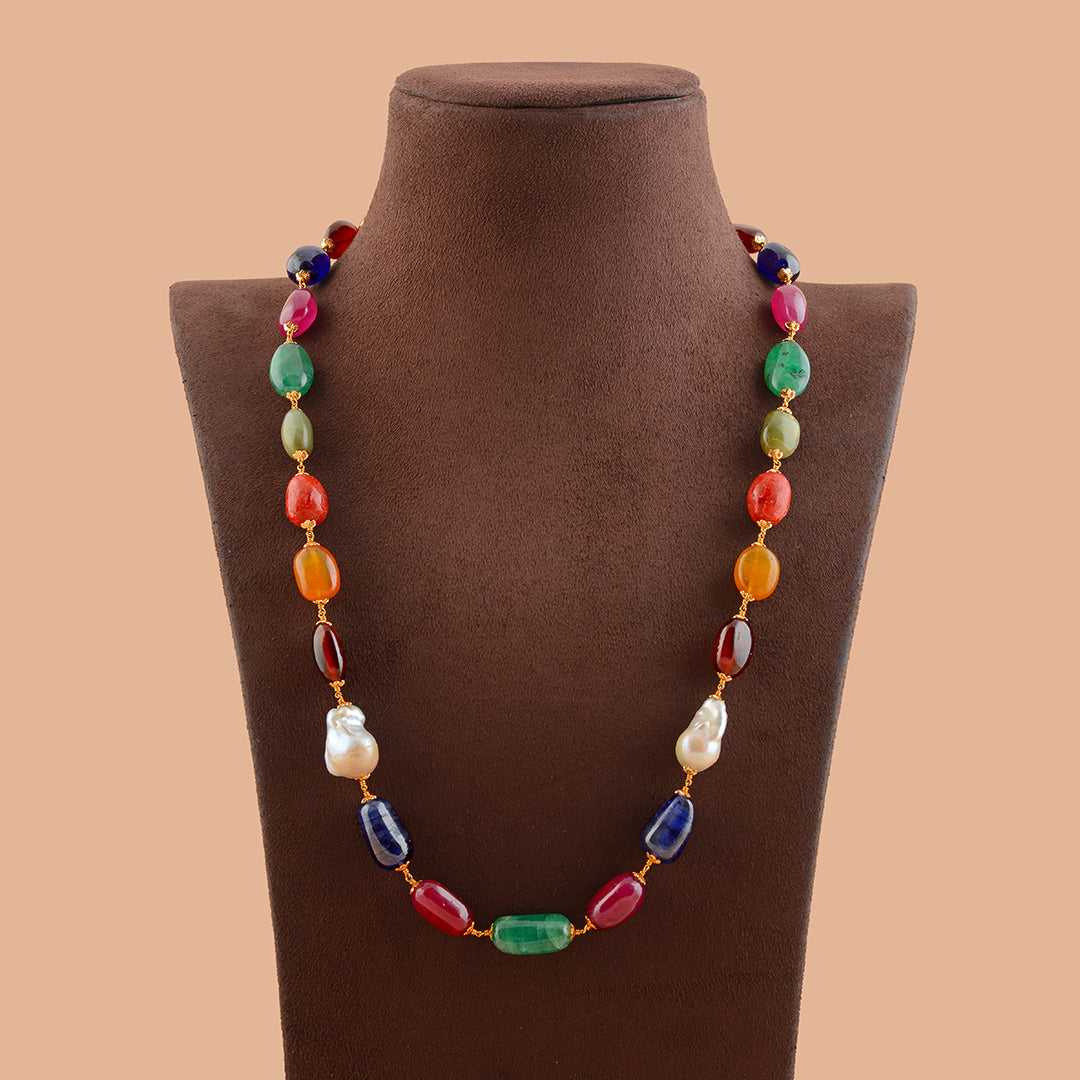 Pebble navaratna gold chain - Krishna Jewellers Pearls and Gems