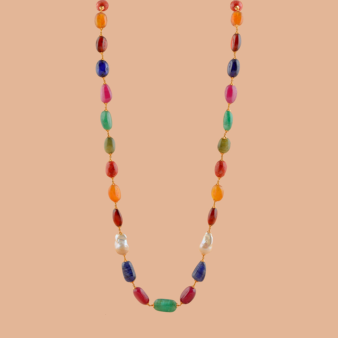 Pebble navaratna gold chain - Krishna Jewellers Pearls and Gems