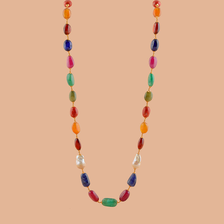Pebble navaratna gold chain - Krishna Jewellers Pearls and Gems