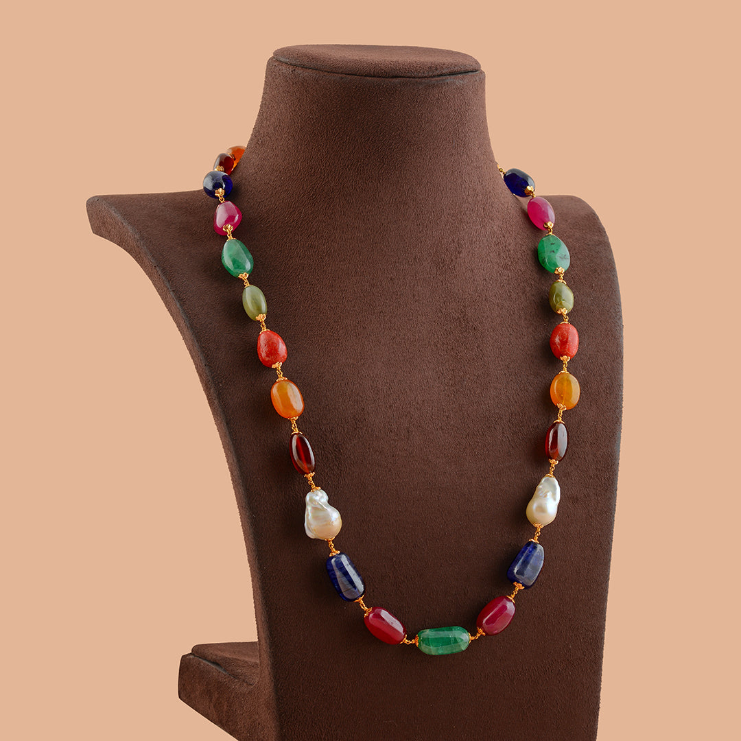 Pebble navaratna gold chain - Krishna Jewellers Pearls and Gems