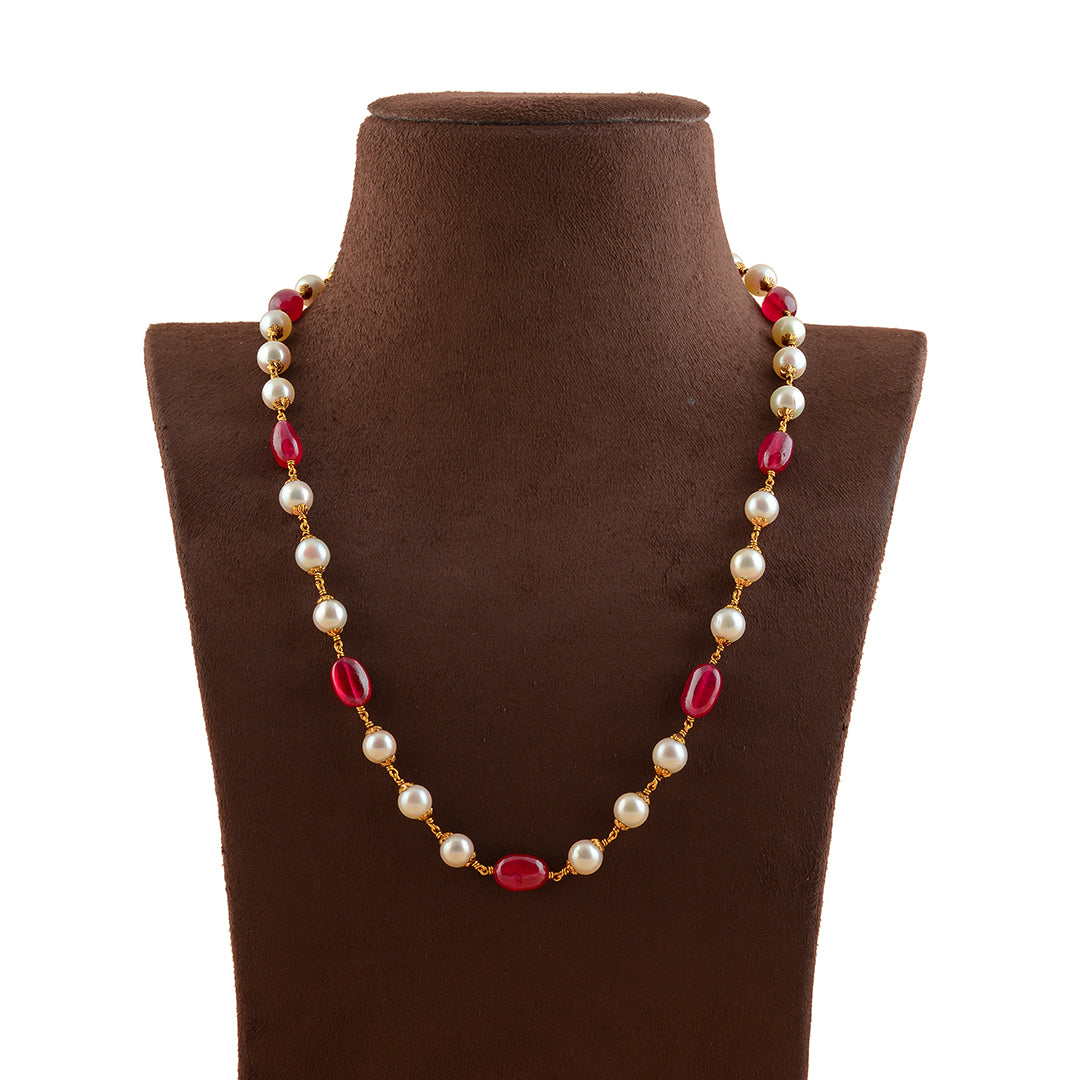 Singular  Culture Pearl And Ruby Gold Necklace - Krishna Jewellers Pearls and Gems