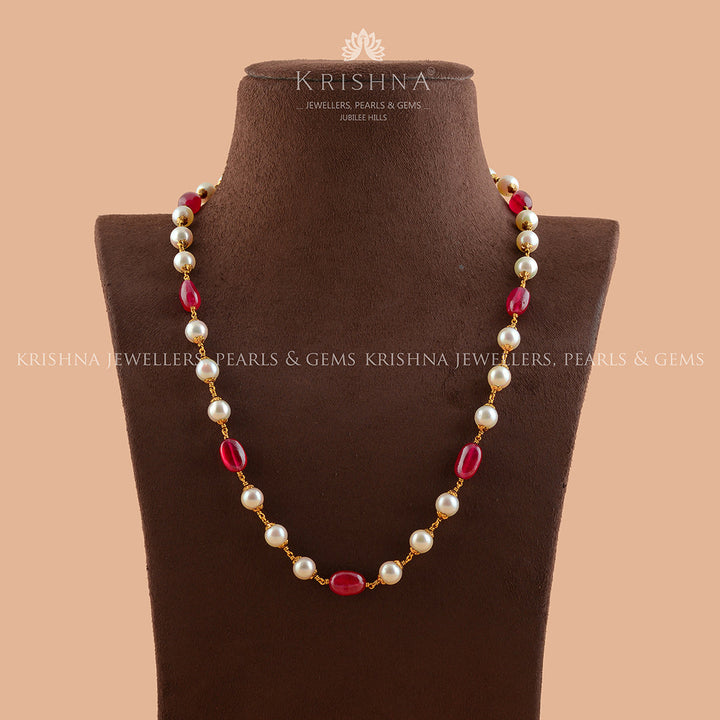 Singular  Culture Pearl And Ruby Gold Necklace - Krishna Jewellers Pearls and Gems