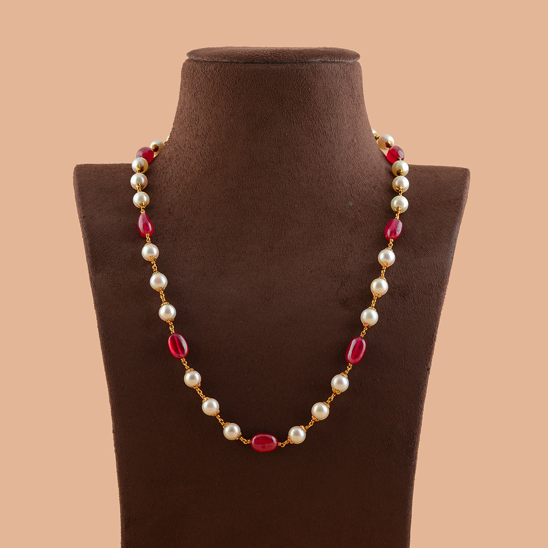Singular  Culture Pearl And Ruby Gold Necklace - Krishna Jewellers Pearls and Gems