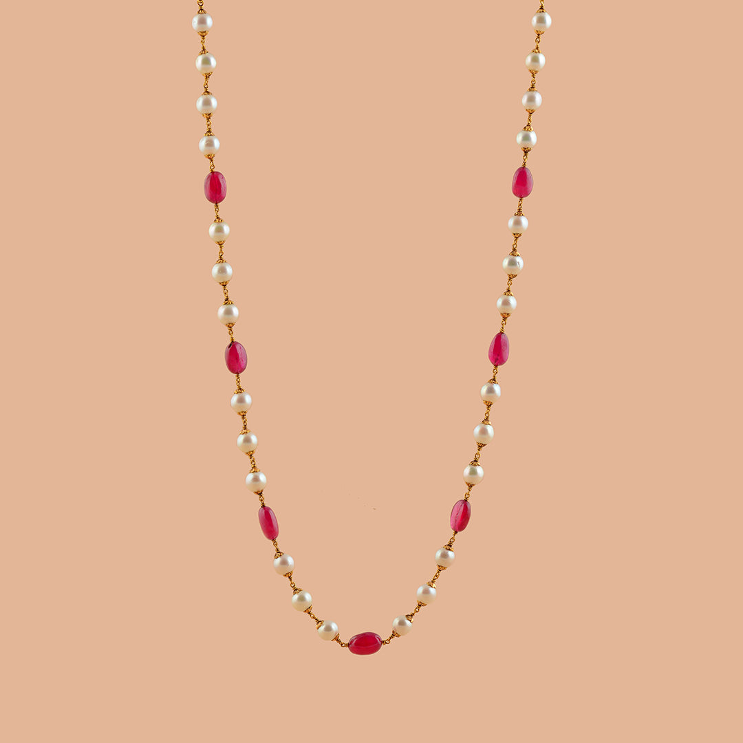 Singular  Culture Pearl And Ruby Gold Necklace - Krishna Jewellers Pearls and Gems